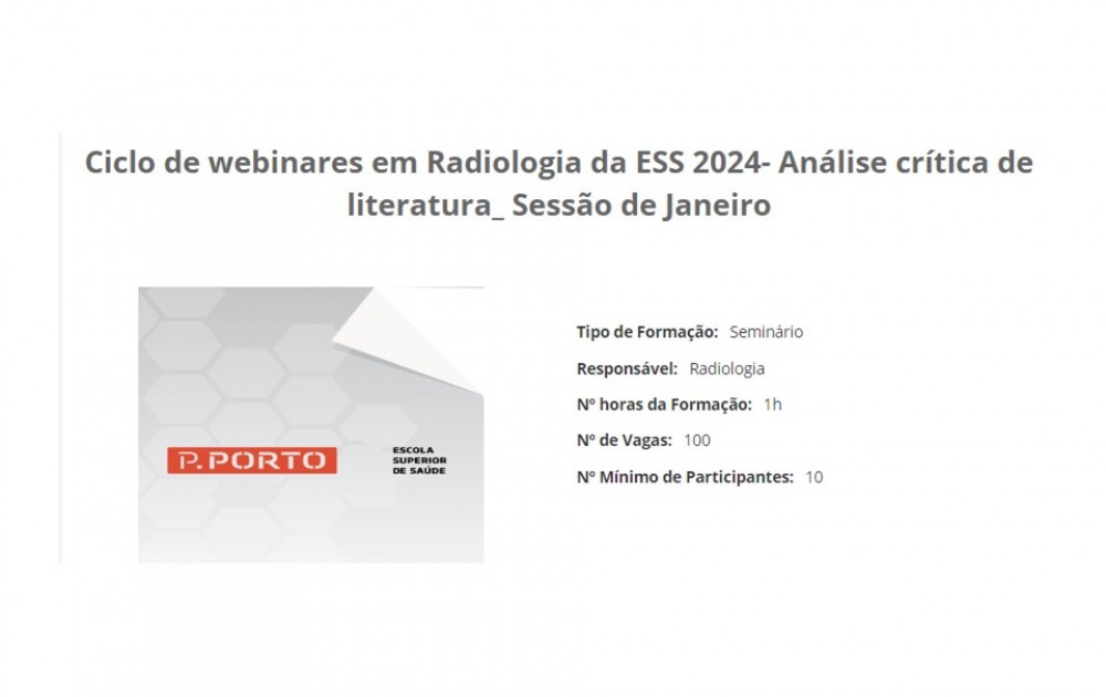 Ciclo de webinares em Radiologia da ESS 2024- Análise crítica de literatura